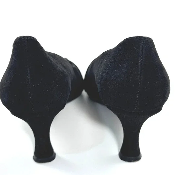 Stuart Weitzman Black Suede Kitten Heel Pumps Square Toe Spain 9M A293374 - Picture 3 of 7
